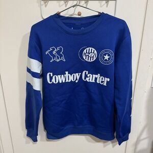 Beyonce Cowboy Carter Size Large L Blue Tour Crew Long Sleeve Cotton Sweatshirt